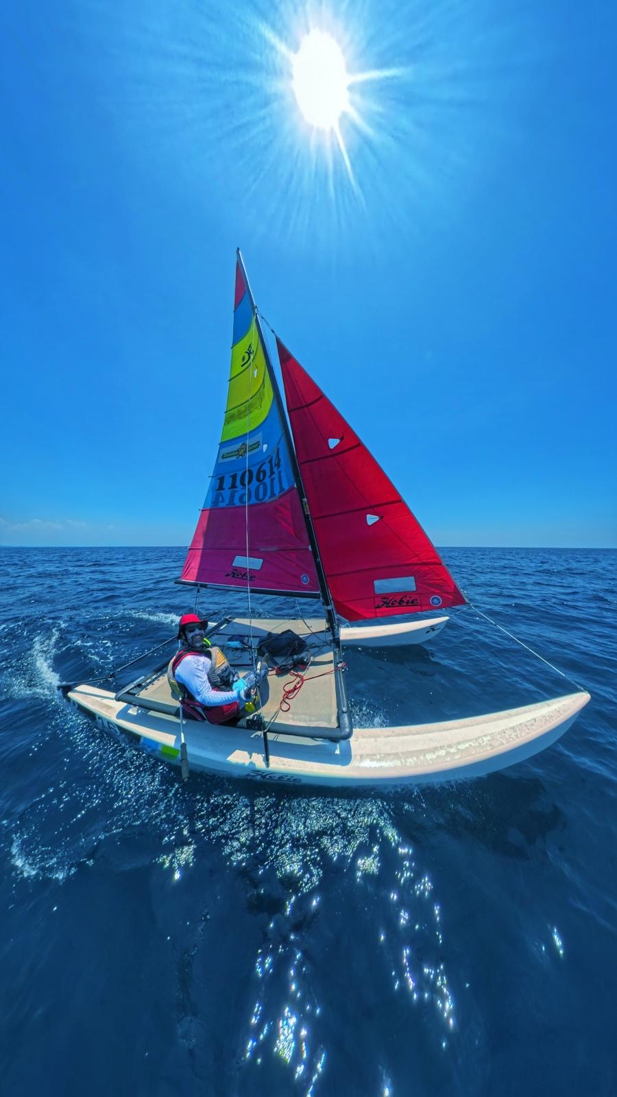 Adrian sailing his Hobie 16 catamaran (sail #110614)