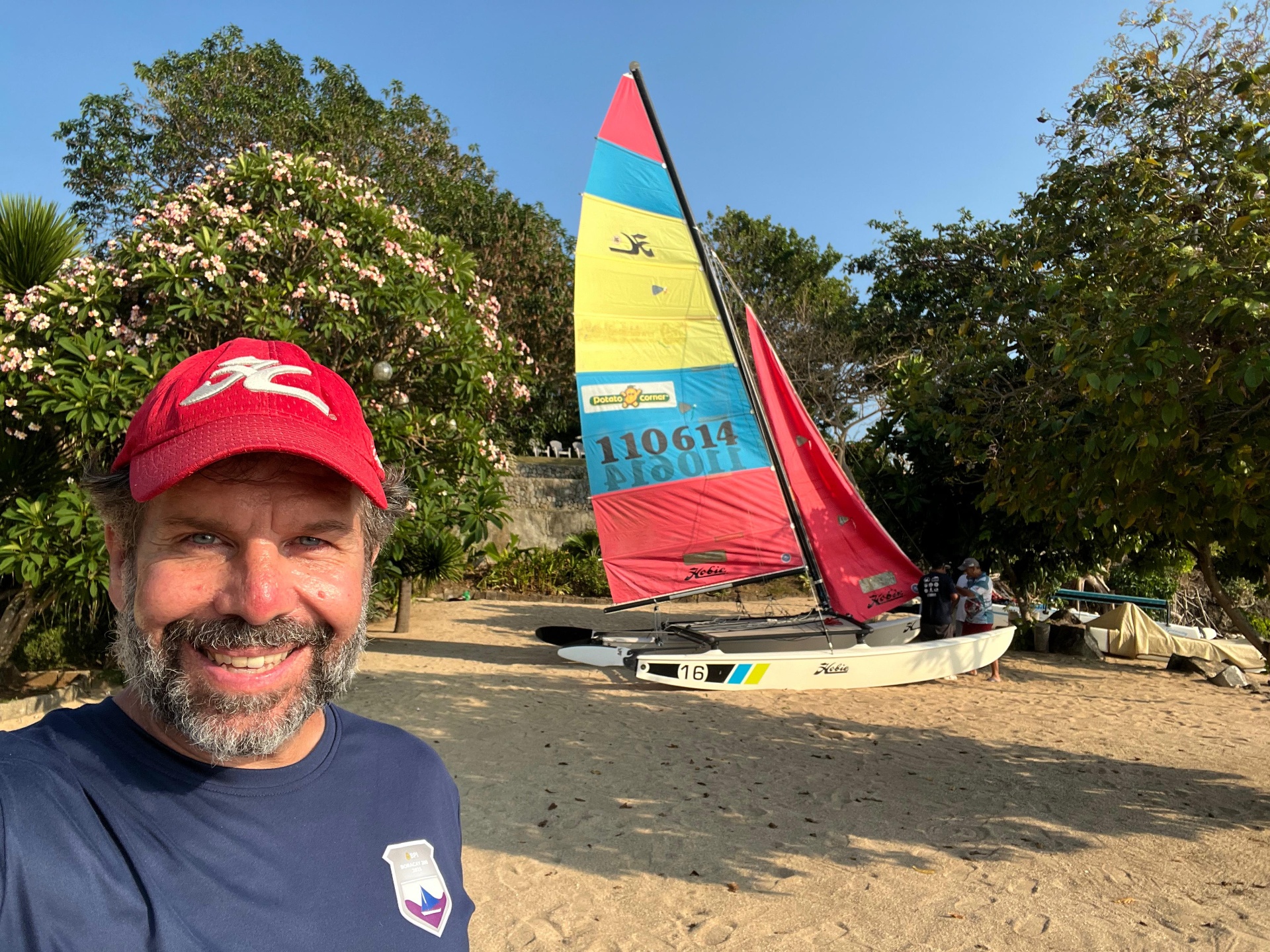 Adrian Belic at Boracay — Hobie 16 sail #110614 ready on the beach.